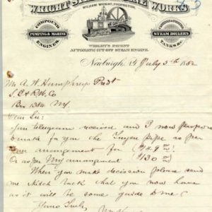 Wright Steam Engine Works letterhead