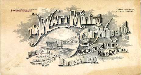 Watt Mining Car Wheel engraved trade card